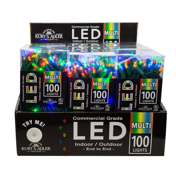 Kurt S. Adler UL 100-Light 5MM Multi-Color LED Green Wire Light Set