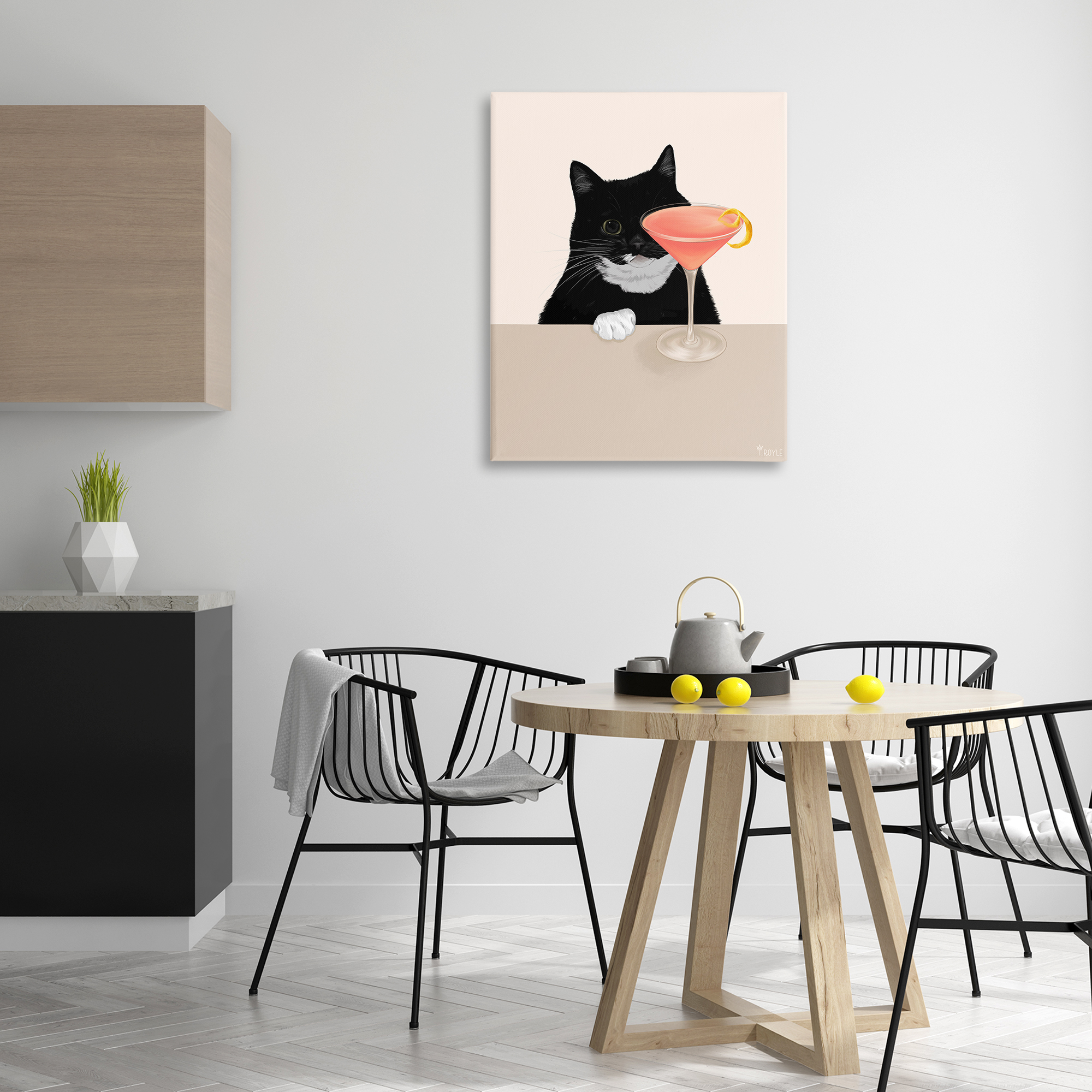 Stupell Industries Cat & Pink Cocktail Food & Beverage Painting Gallery Wrapped Canvas Art Print Wall Art, 30 x 40
