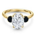 thumbnail image 3 of Gem Stone King 18K Yellow Gold Plated Silver Black Onyx Ring Set with Oval Moissanite (3.44 Cttw), 3 of 7