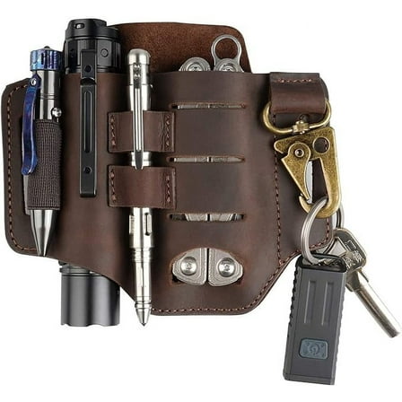 VIPERADE PJ16 Leather Sheath for Belt, Tool Leather Sheath for Knife, Knife Leather Sheath for Men, Multitool Sheath for Men, Flashlight Holster EDC Pocket Organizer with Key Holder-Brown
