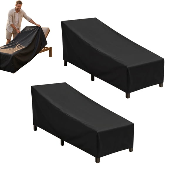Patio Chaise Lounge Cover – Heavy Duty Lounge Chair Cover Waterproof Outdoor, Upgraded Patio Furniture Cover, UV and Tear Resistant, 2-Pack Black