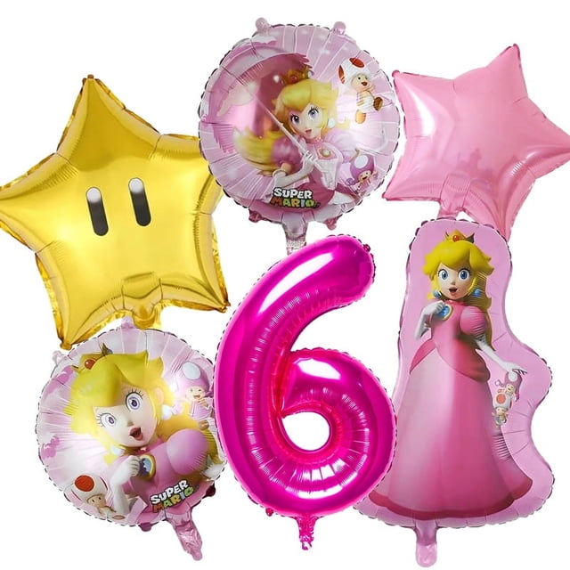 Globos de princesa Peach con temática de Mario rosa, globos decorativos para fiesta, globo de papel de aluminio de 32 pulgadas, figura de dibujos animados con números para cumpleaños