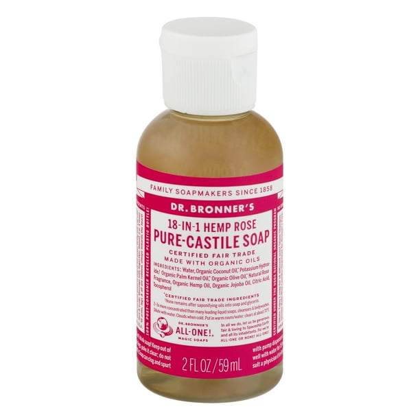 Dr. Bronner's 18In1 Hemp PureCastile Soap Rose, 2.0 FL OZ Walmart