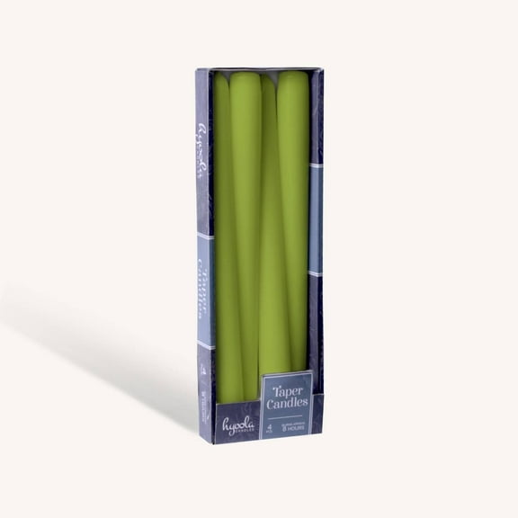 Hyoola 12" Olive Green Dripless European Made Taper Candles, Unscented Paraffin Wax with Cotton Wicks, 4-Pack