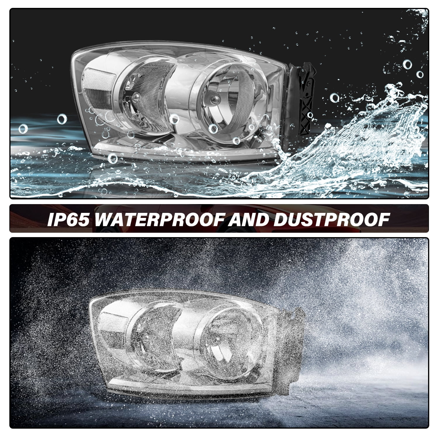For 2006-2008 Dodge Ram 1500 2500 3500 Pickup Chrome/Clear Headlights Lamps Pair