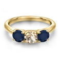 thumbnail image 3 of Gem Stone King 18K Yellow Gold Plated Silver Peach Morganite and Blue Sapphire Engagement Ring for Women | 1.60 Cttw | Round 5MM | Gemstone October Birthstone | Size 7, 3 of 6