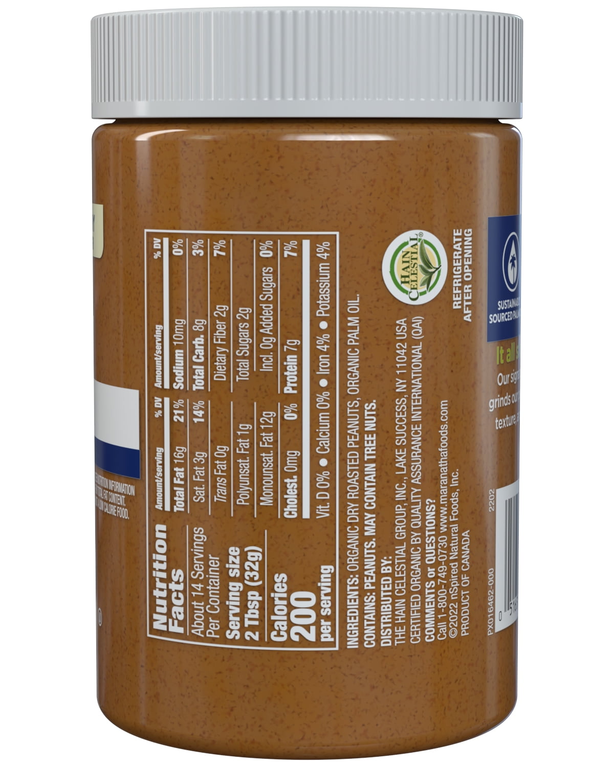 MaraNatha Organic Creamy No Sugar No Salt Peanut Butter Spread, 16 oz