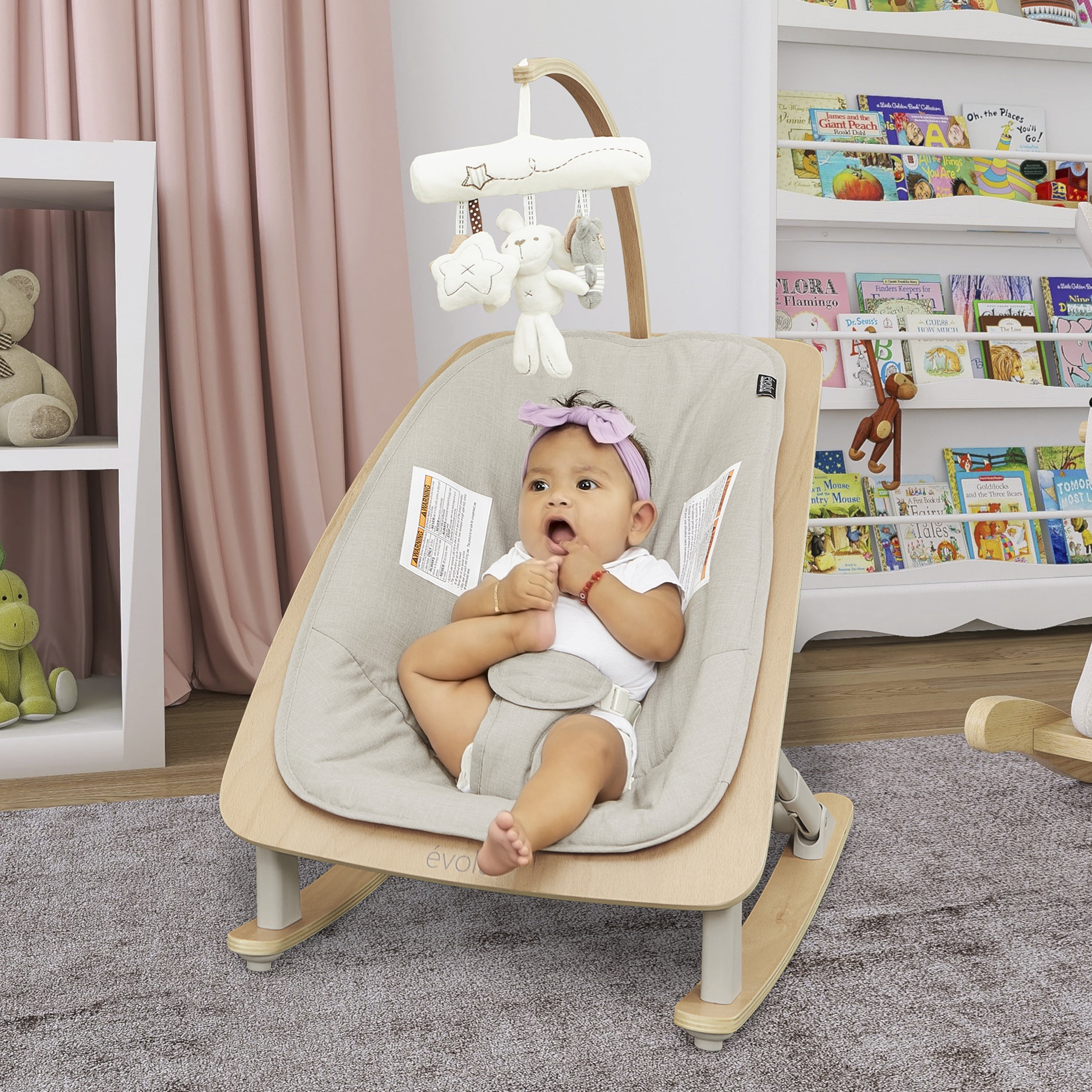 Evolur Tory 2-in-1 Rocker & Chair, Light Gray