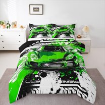 Manfei Motorcycle Sport Boys Bedding Comforter Set, Splash Watercolor Artwork Twin Comforter Sets, Extreme Sports Reversible Bedding Set, Microfiber Bedroom Decor, 2 Pieces