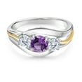 thumbnail image 2 of Gem Stone King 925 Sterling Silver and 10K Yellow Gold Round Purple Amethyst and White Moissanite 3 Stone Ring for Women (0.94 Cttw, Available in Size 5, 6, 7, 8, 9), 2 of 4