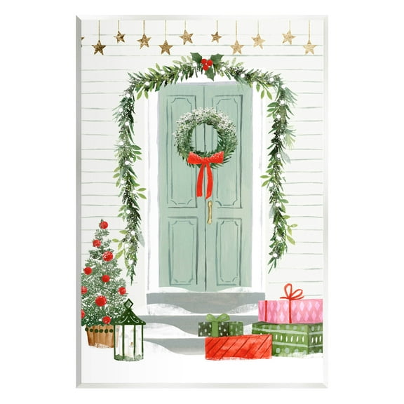 Stupell Industries Christmas Presents Wreath Doorstep Graphic Art Unframed Art Print Wall Art, Design by Victoria Barnes