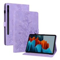 XYX for Samsung Galaxy Tab S7  Plus/S8  Plus/S7 FE/T730/T736/X800/X806 Case, PU Leather Slim Folio with Multi-Angle Stand - Purple Lily Flower