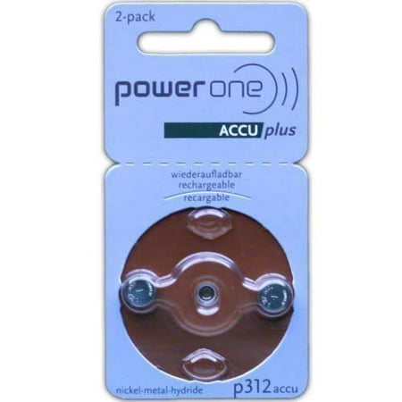 PowerOne ACCU plus Size 312 Rechargeable Hearing Aid Batteries, (2