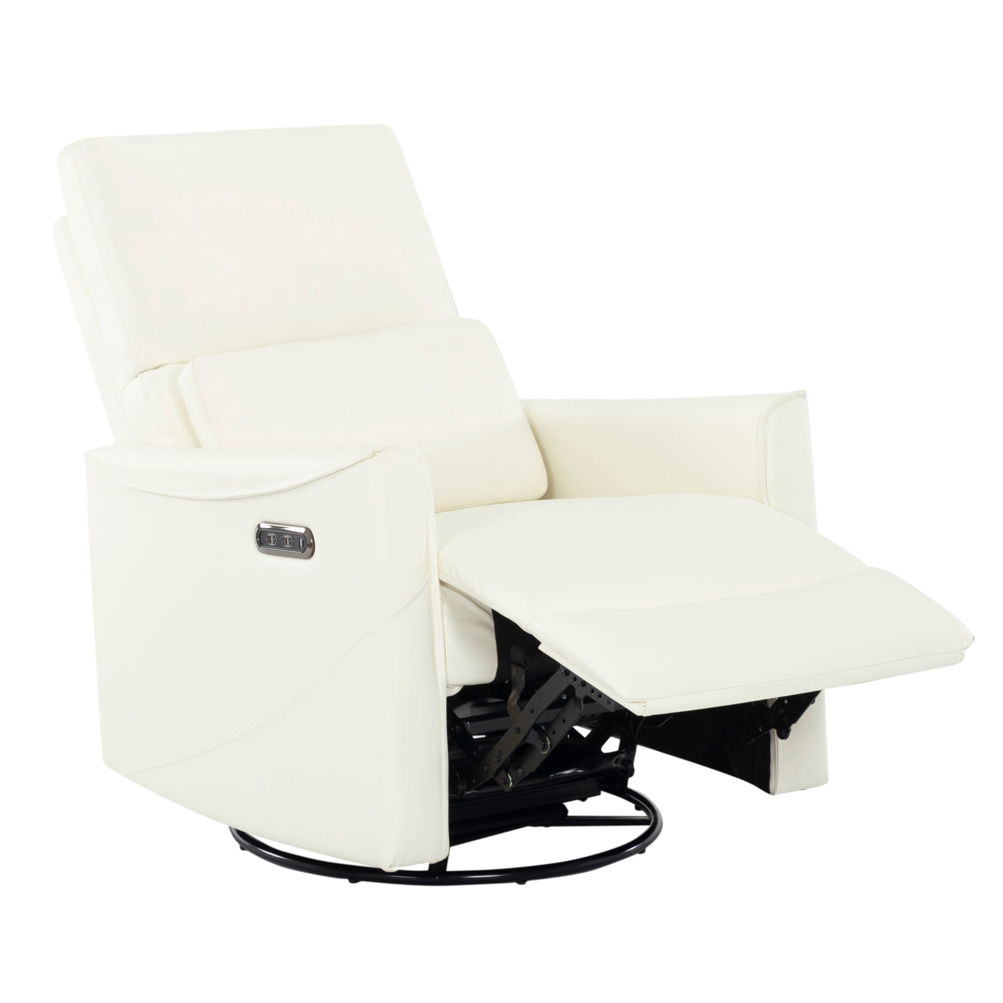 BSHTI PU Leather Electric Swivel Glider Recliner Chair with Rocking Function, Modern Comfort Seating for Living Room, Bedroom（Beige）