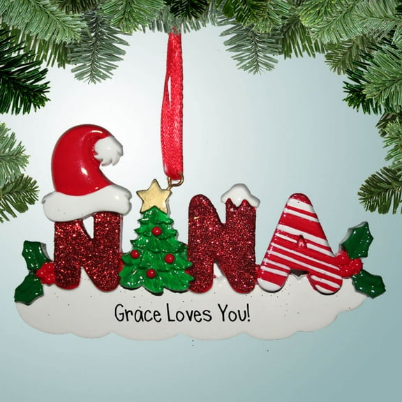 Personalized Nana Christmas Ornament - Red Glitter