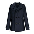 thumbnail image 2 of Men's Double Breasted Pea Coat Mid Long Fall Winter Notch Lapel Trench Wool Coat Outwear Jackets Big and Tall Size M-4XL Navy, 2 of 5