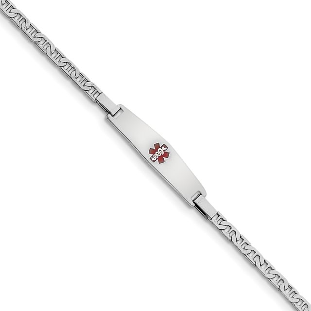 Sterling Silver Rhodium-plated Medical ID Anchor Link Bracelet 7 Inch "Bracelets