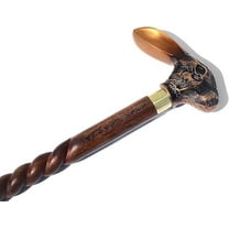 Wooden Walking Canes Adjustable Folding Walking Cane, 37" Inch, Engraved Wood, Brass Rabbit Head Handle, 3 Fold, Non-Slip Tip, Cane for Senior, Men, Women, Gift, Newyear Eve, Vintage Stick