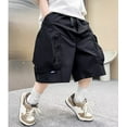 thumbnail image 4 of BYHONG Boys Kids Cargo Shorts Youth Boy's Casual Stretch Shorts Outdoor Cargo Bottoms Black_005 170, 4 of 8