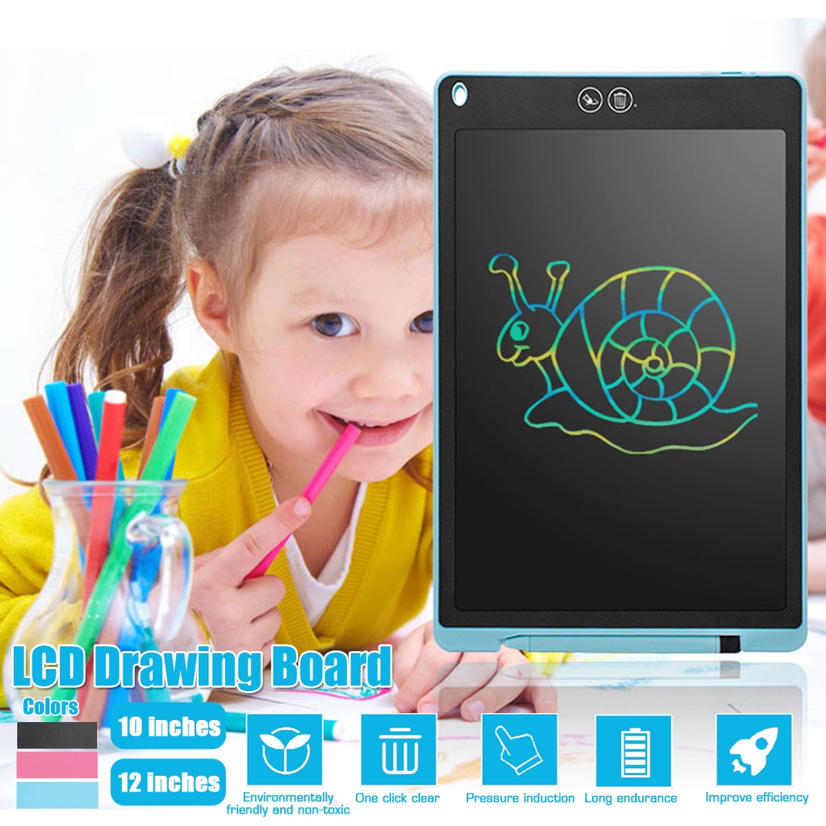 Cyan Early Childhood Children Drawing Board with Magnetic Stripe Small Blackboard 10 Inch LCD Handwriting Board/Light Energy Small Blackboard