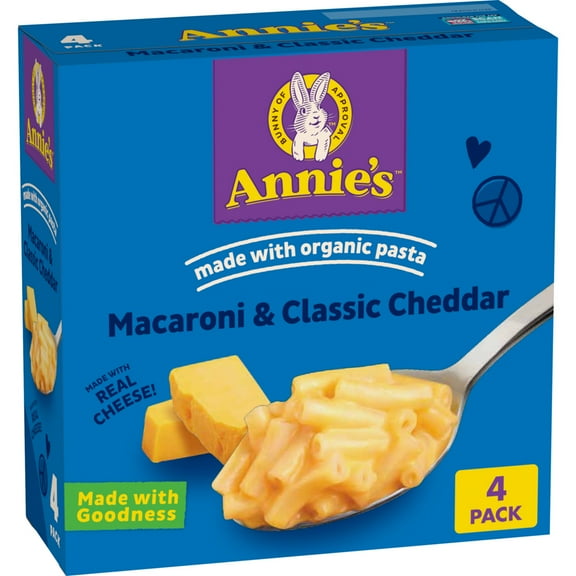 Annie's Macaroni and Classic Cheddar, Made with Organic Pasta and Real Cheese, 4 Count, 24 oz