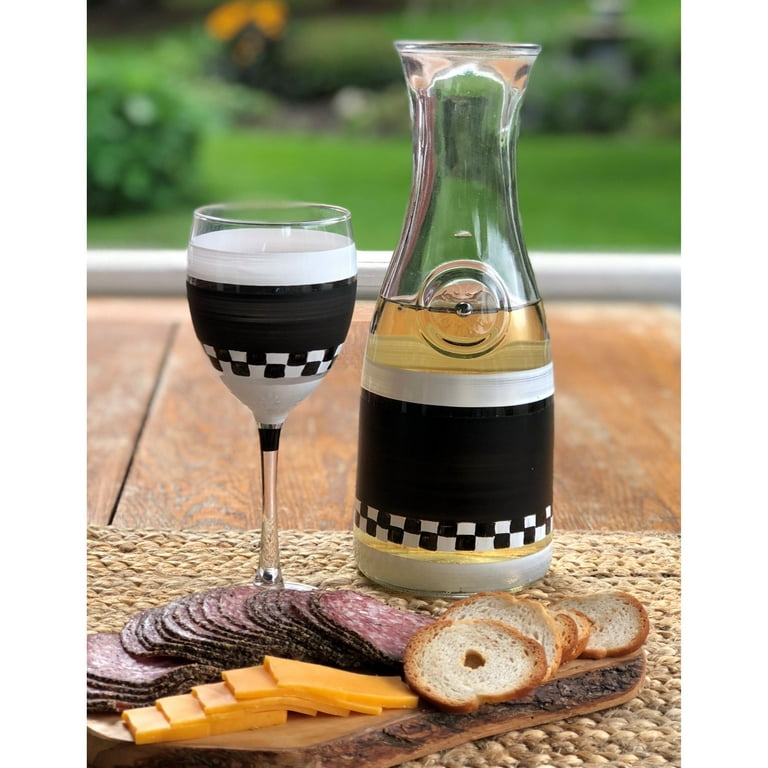 Golden Hill Studio Set of 2 Black and White Checkered Wine Glasses 8 