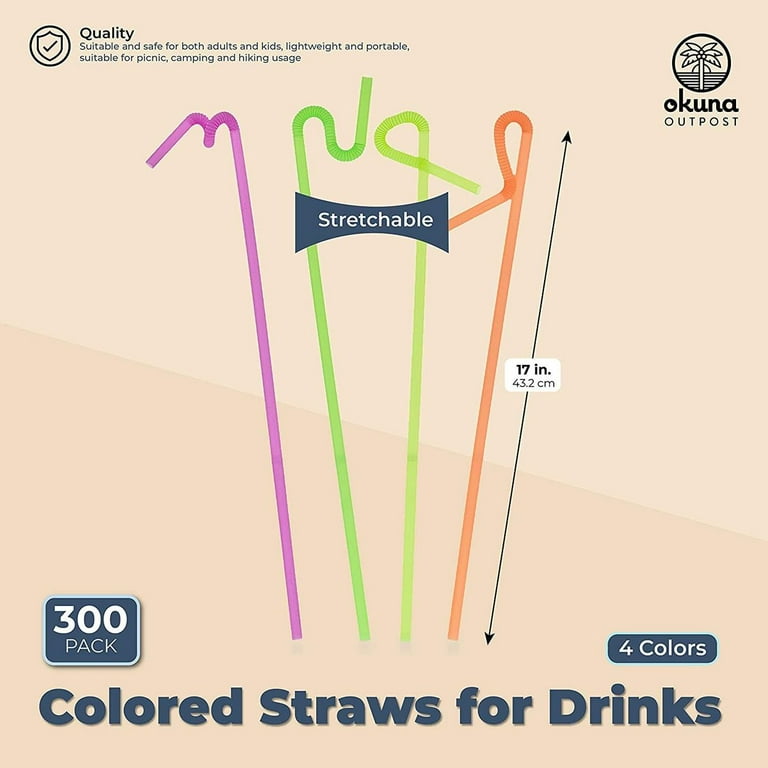 Okuna Outpost 300 Pack Long Bendy Drinking Straws, Disposable Flexible Straw  For Milkshakes, 4 Colors, 17 In : Target