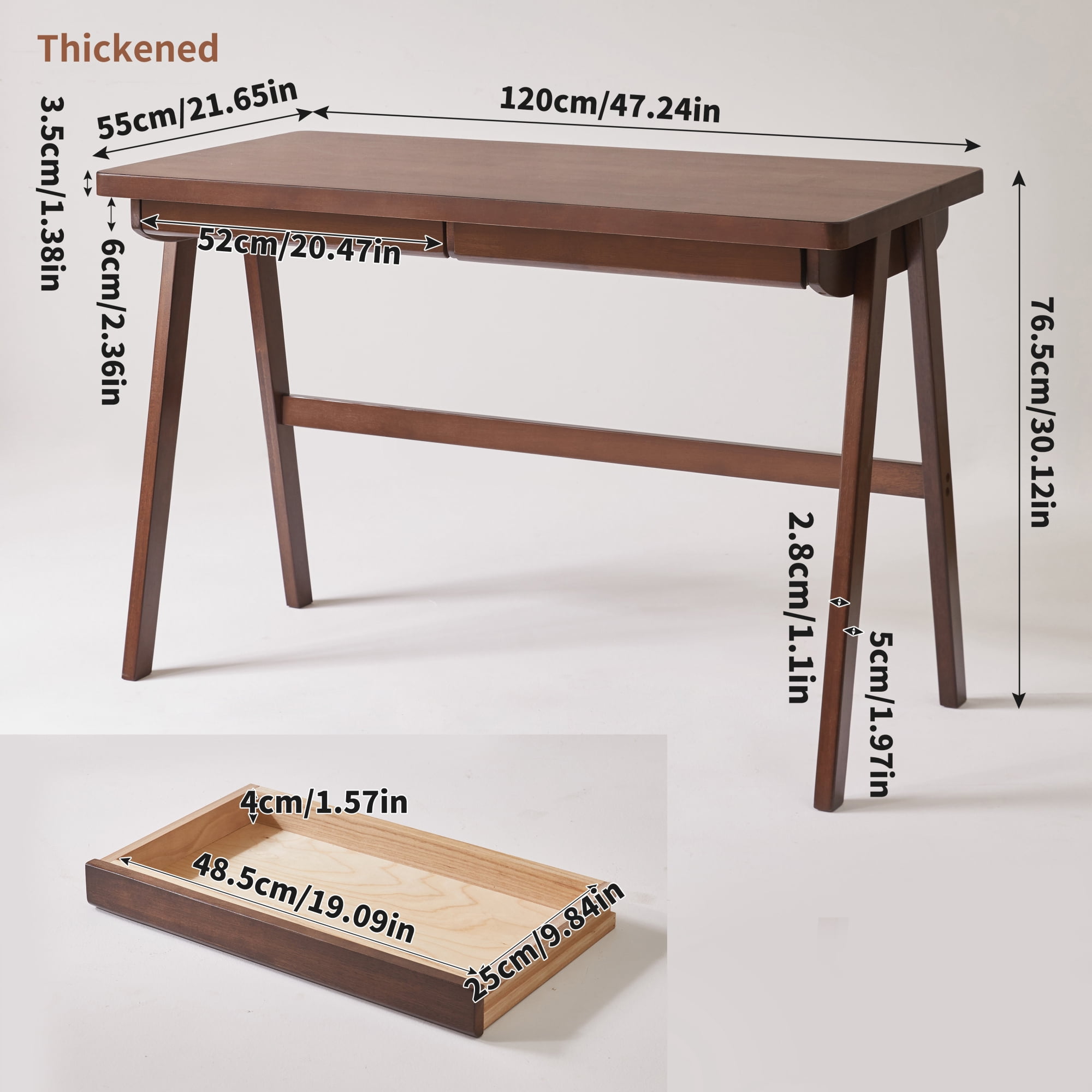Leumius 47"W Computer Desk with Drawer,Retro Writing Desk Office Study Desk PC Table with A-Frame Legs for Small Spaces,Walnut