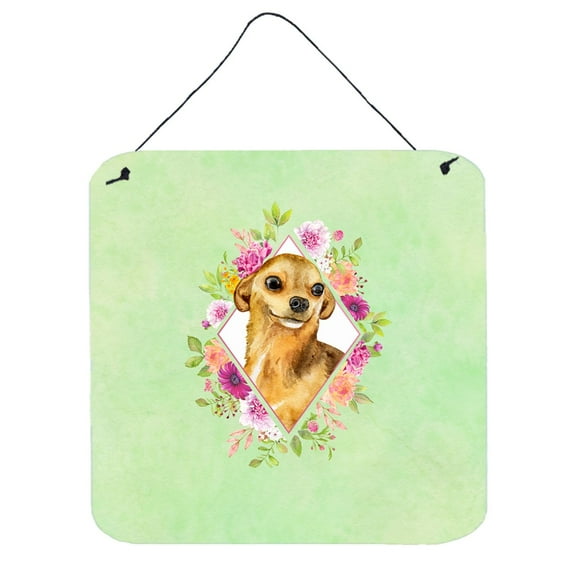 Carolines Treasures CK4288DS66 Chihuahua Design1 Green Flowers Wall or Door Hanging Prints 6x6 multicolor