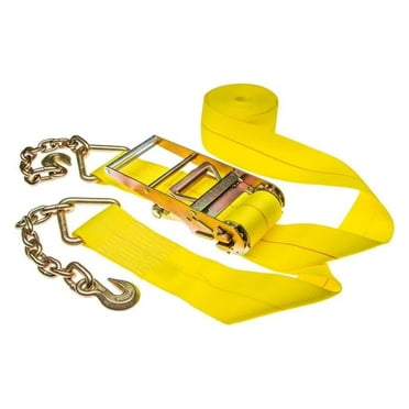4" x 40' Heavy Duty 15,000 lb. Ratchet Strap with Chain Extension Grab Hook Ends 1-Pack