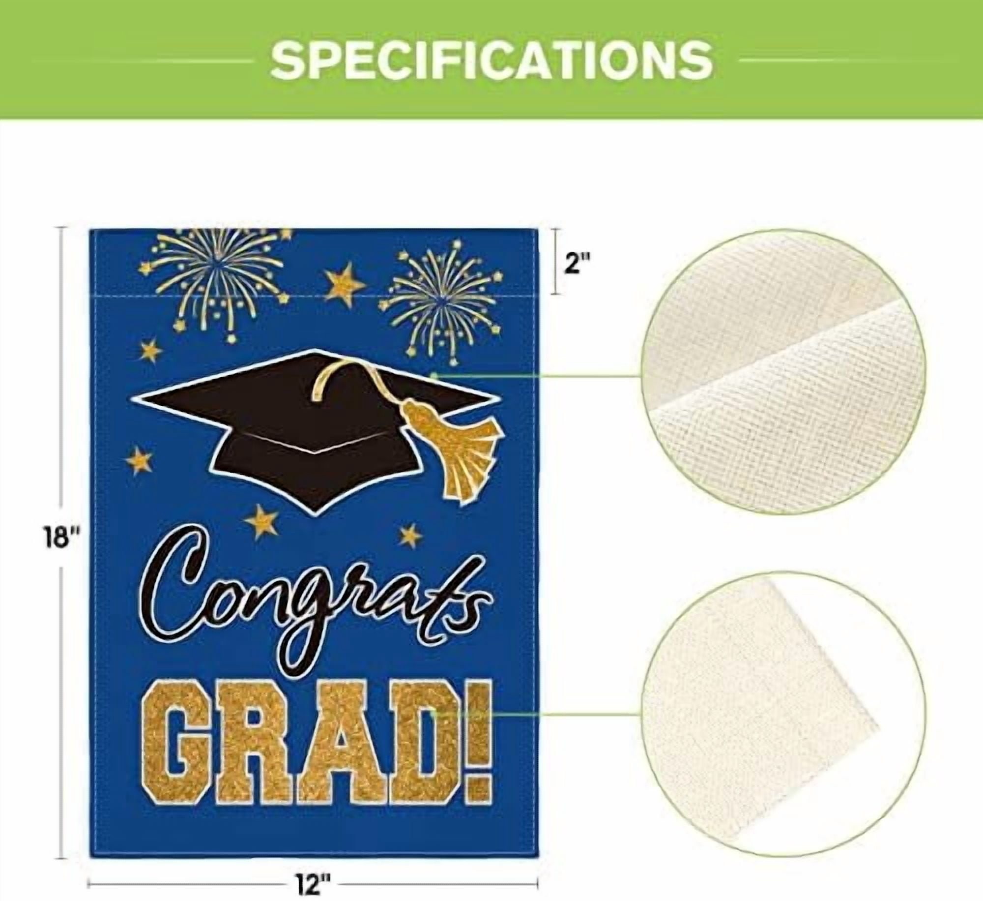 Jointown Congrats Grad Diploma Cap Garden Flag Double Sided, Class Of 2026 Graduation Ceremony Yard Outdoor Decoration 12 x 18 Inch Blue