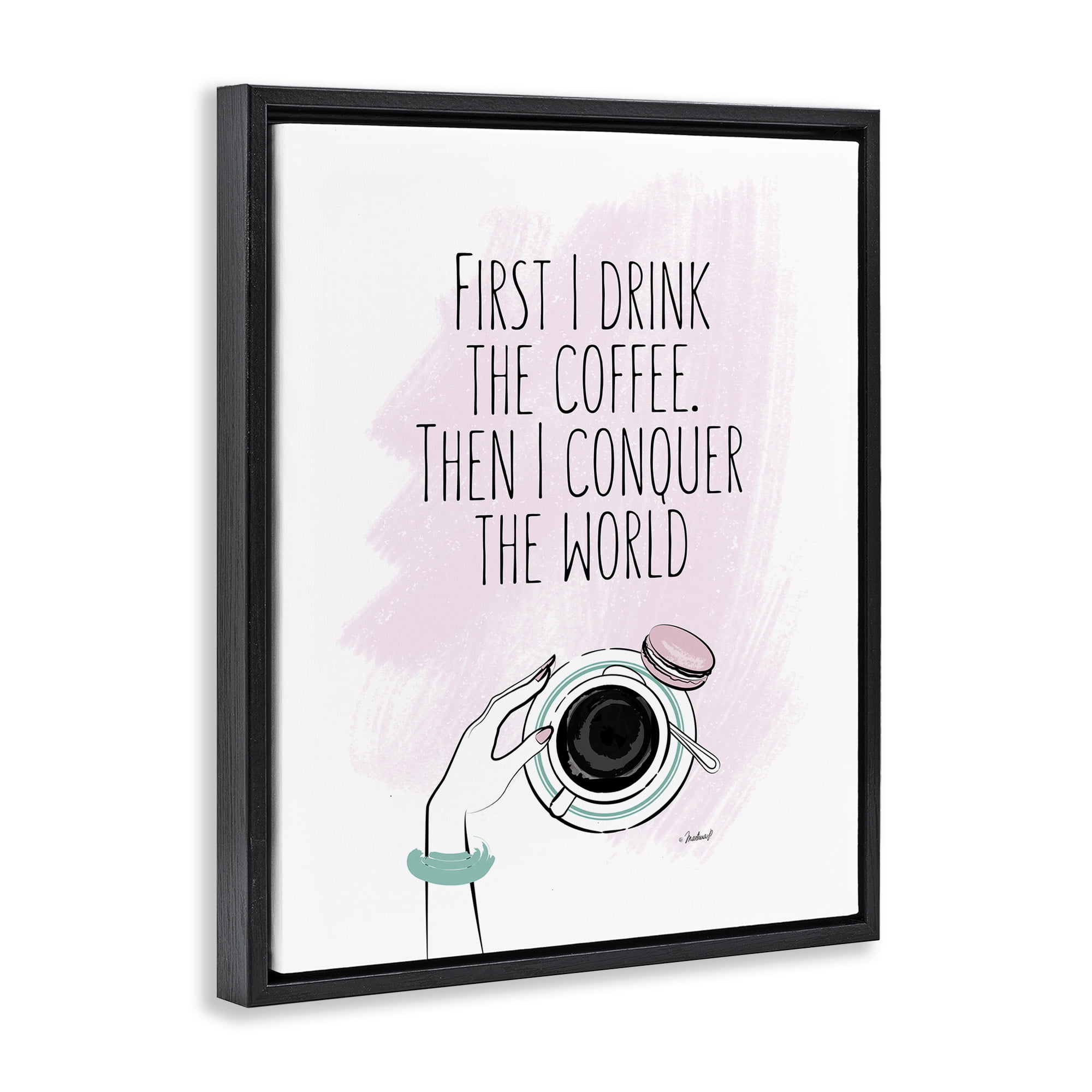 Stupell Industries Glam Coffee Then Conquer Food & Beverage Painting Black Floater Framed Canvas Art Print Wall Art, 17 x 21