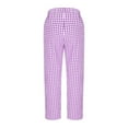 thumbnail image 5 of Womens Summer Pants with Pockets Plaid Comfy Elastic Linen Blend Pants Ankle Length Straight Leg Trousers (M, Purple), 5 of 6