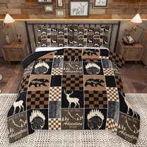 Homewish Western Wildlife Reindeer Full Size Comforter Sets, Woodland Animal Bedding Comforter Set, Brown Rustic Farmhouse Reversible Bedding Sets, Lightweight Room Decor, 3pcs