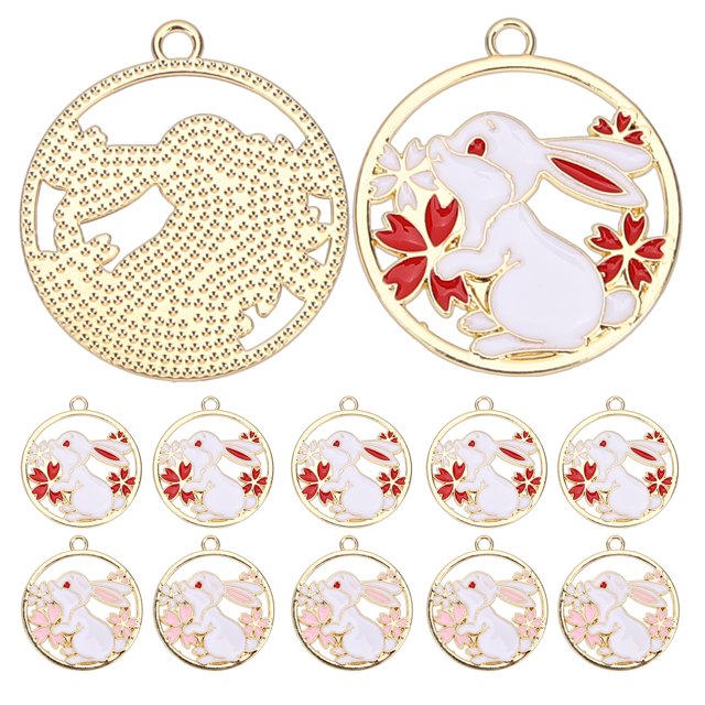 6Set Cute Animal Charms Rabbit Pendants for DIY Projects Women Christmas Easter Gifts Pink Red Multi