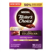 NESCAFE TASTERS CHOICE 100% Colombian Medium Roast Instant Coffee 16-0.1 oz. Singles (Pack of 12)