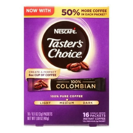 NESCAFE TASTERS CHOICE 100% Colombian Medium Roast Instant Coffee 16-0.1 oz. Singles (Pack of 16)