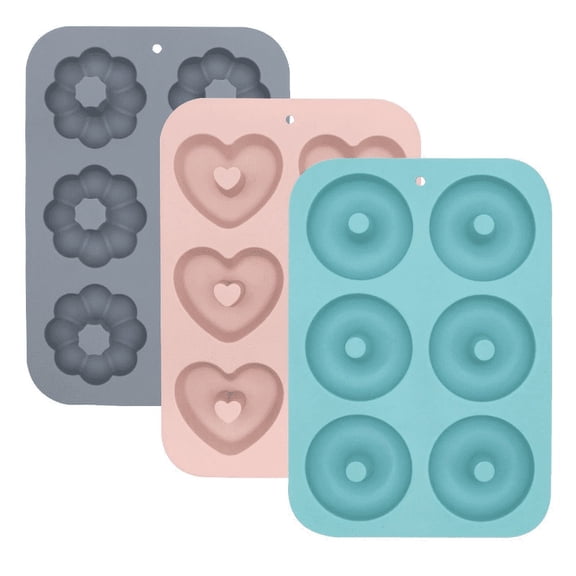 Silicone Donut Pan 3 Pcs, Cupcake Mold Making Tray, Heart, Pumpkin, Round Shapes, Non-Stick Easy Release, Dishwasher Safe