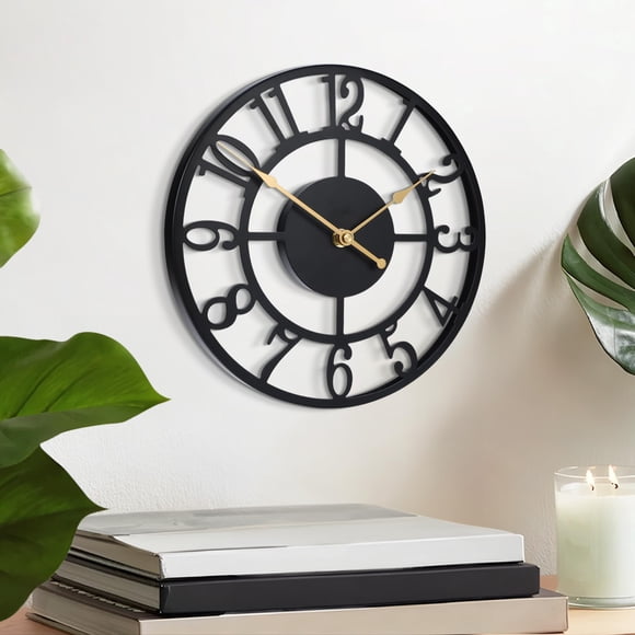 Horloge Murale en Chiffres Arabes 10 Pouces à Piles Noire, Silencieuse Sans Tic-Tac, Horloges Murales pour Décoration de Salon, Petit Classique pour École, Bureau, Maison