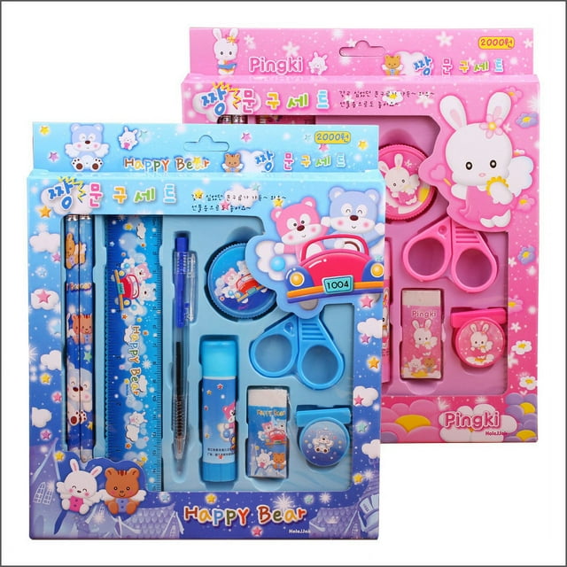 9pcs Stationery Set, 9-piece Essentials Supplies Kit, Student Supplies, Ballpoint Pen, Pencil, Rubber Ruler Set