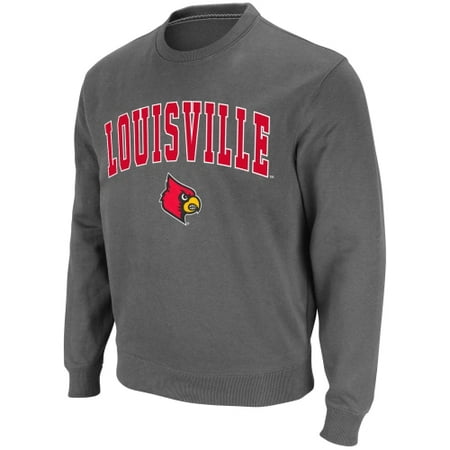 Stadium Crew Sweatshirt - Louisville Cardinals Stadium Athletic Arch & Logo Crew Pullover Sweatshirt - Charcoal