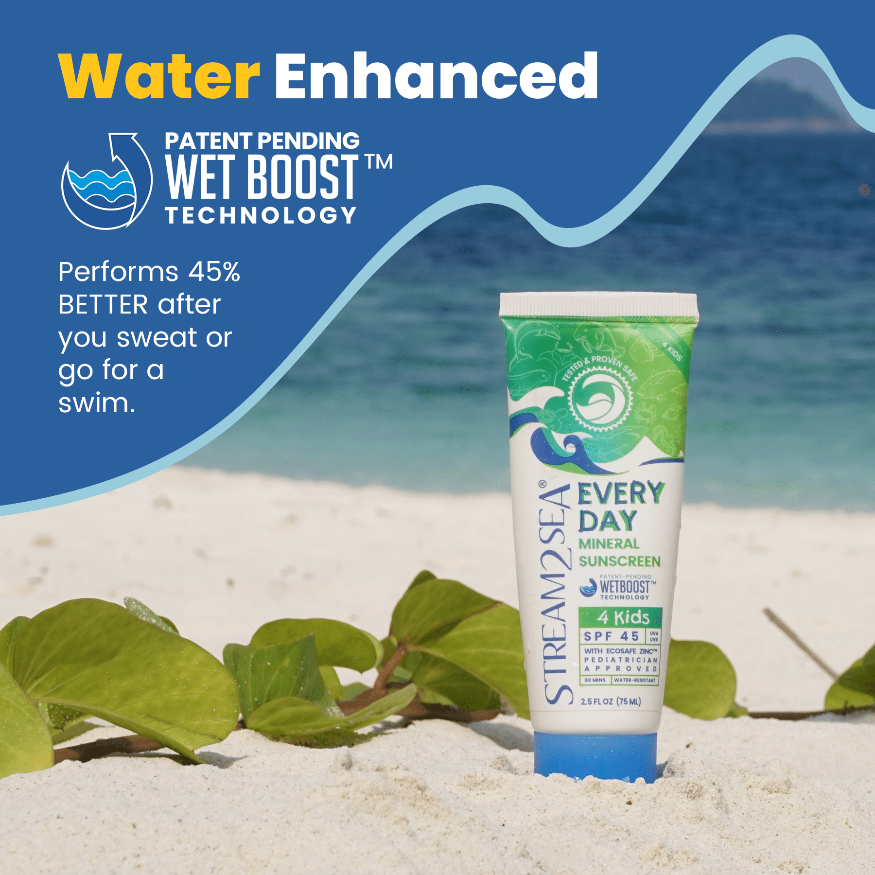 Stream2Sea SPF 45 Biodegradable Reef Safe Kids Mineral Sunscreen, Paraben Free -  2.5 fl oz