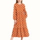 thumbnail image 1 of Vestido infantil de poliéster con estampado de lunares, manga larga, cuello redondo, bolsillos laterales y falda larga., 1 of 6