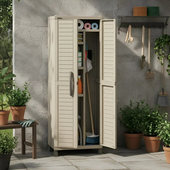 Bodega Cobertizo Organizador Almacenamiento Estante Grande Multiusos Plástico ideal para Exterior RIMAX