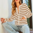 thumbnail image 4 of Karight Women's Stripe Knitted Cropped Gold Buttons Crew Neck Sweater Knit Long Sleeve Crewneck Lady Jackets Coat Cardigan Sweater, 4 of 9