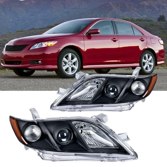 Nilight Headlight Assembly Compatible with 2007 2008 2009 Toyota Camry Headlamps Replacement Black Housing Amber Reflector Driver and Passenger Side