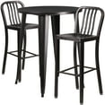 thumbnail image 5 of BizChair Commercial Grade 24" Round Black-Antique Gold Metal Indoor-Outdoor Bar Table Set with 2 Vertical Slat Back Stools, 5 of 5