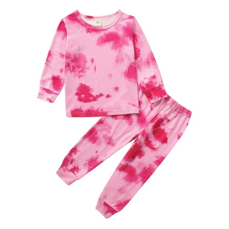 

Honeeladyy Infant Baby Boys Girls Long Sleeve Rainbow Tie-Dyed Print Tops+Pants Outfits Pink