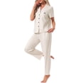 thumbnail image 4 of INSPIRE CHIC Women Button Up Pajama Sets Short Sleeve Shirt Long Pants Lounge Set Sleepwear 2026 XL Beige Polka Dots, 4 of 6