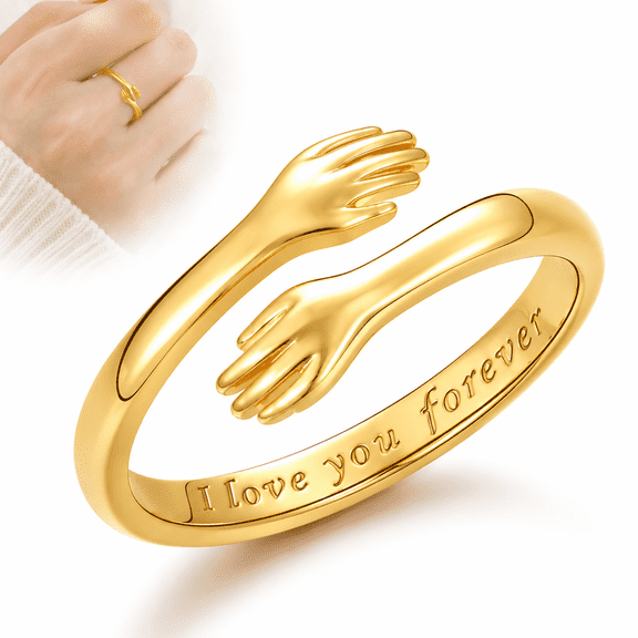 Genreen Hug Rings for Women Silver Hugging Hands Ring Adjustable 14K Gold Plated Daughter Rings from Mom Jewelry for Couples